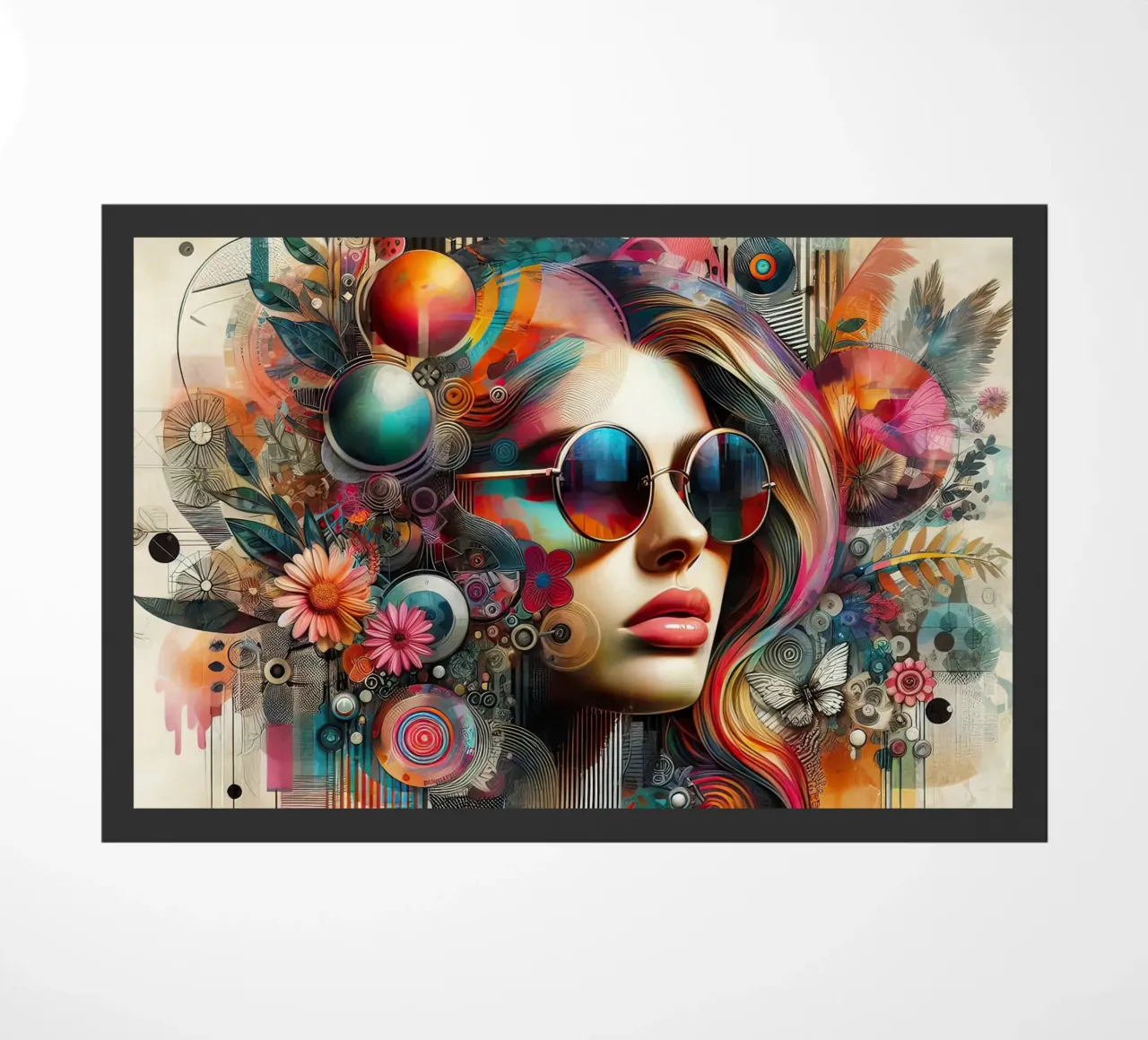Kleurrijk portret met abstracte bloemenelementen deurmat van ARTVI-SHOP