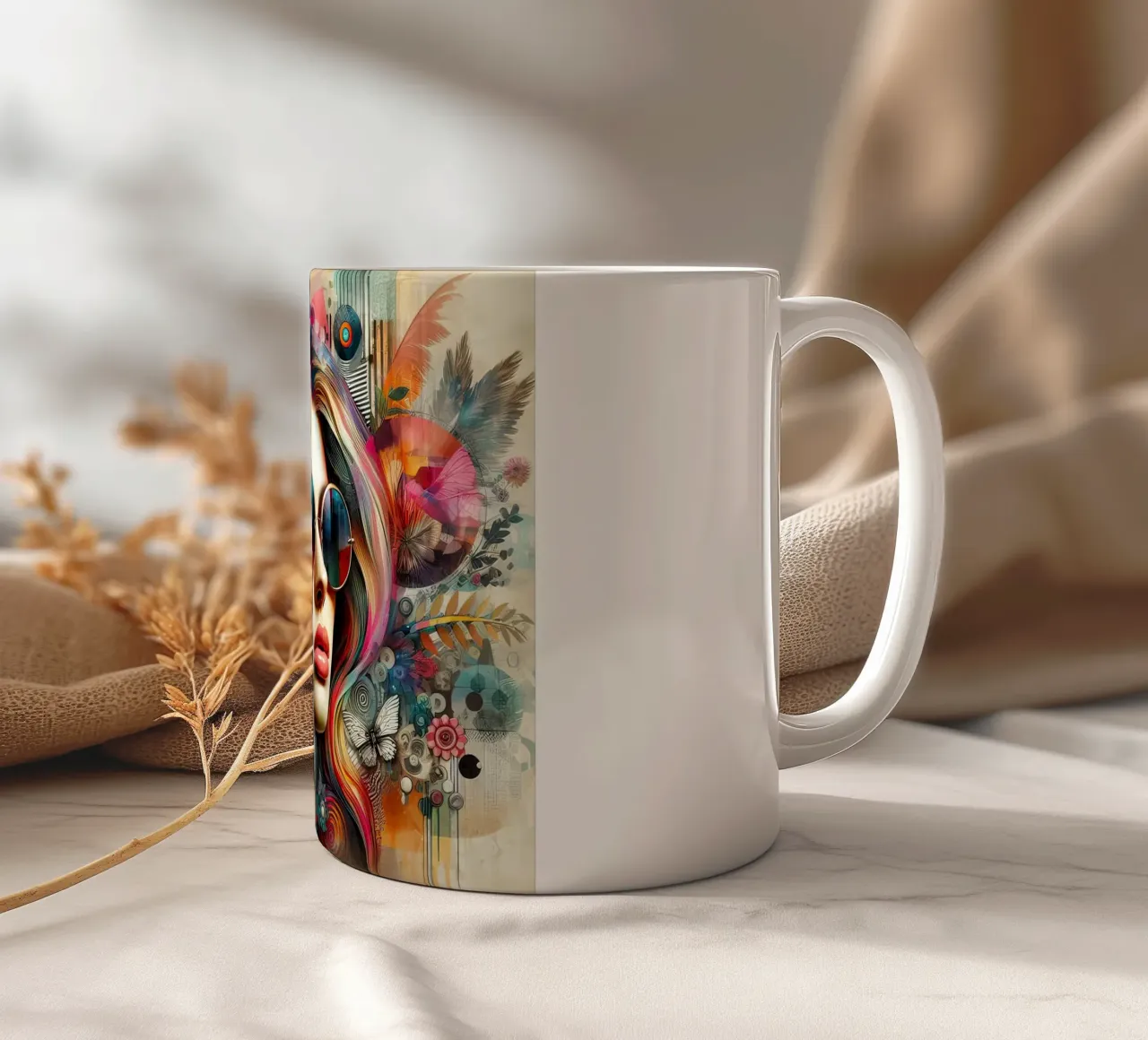 Portrait coloré avec des éléments floraux abstraits mug en céramique de ARTVI-SHOP