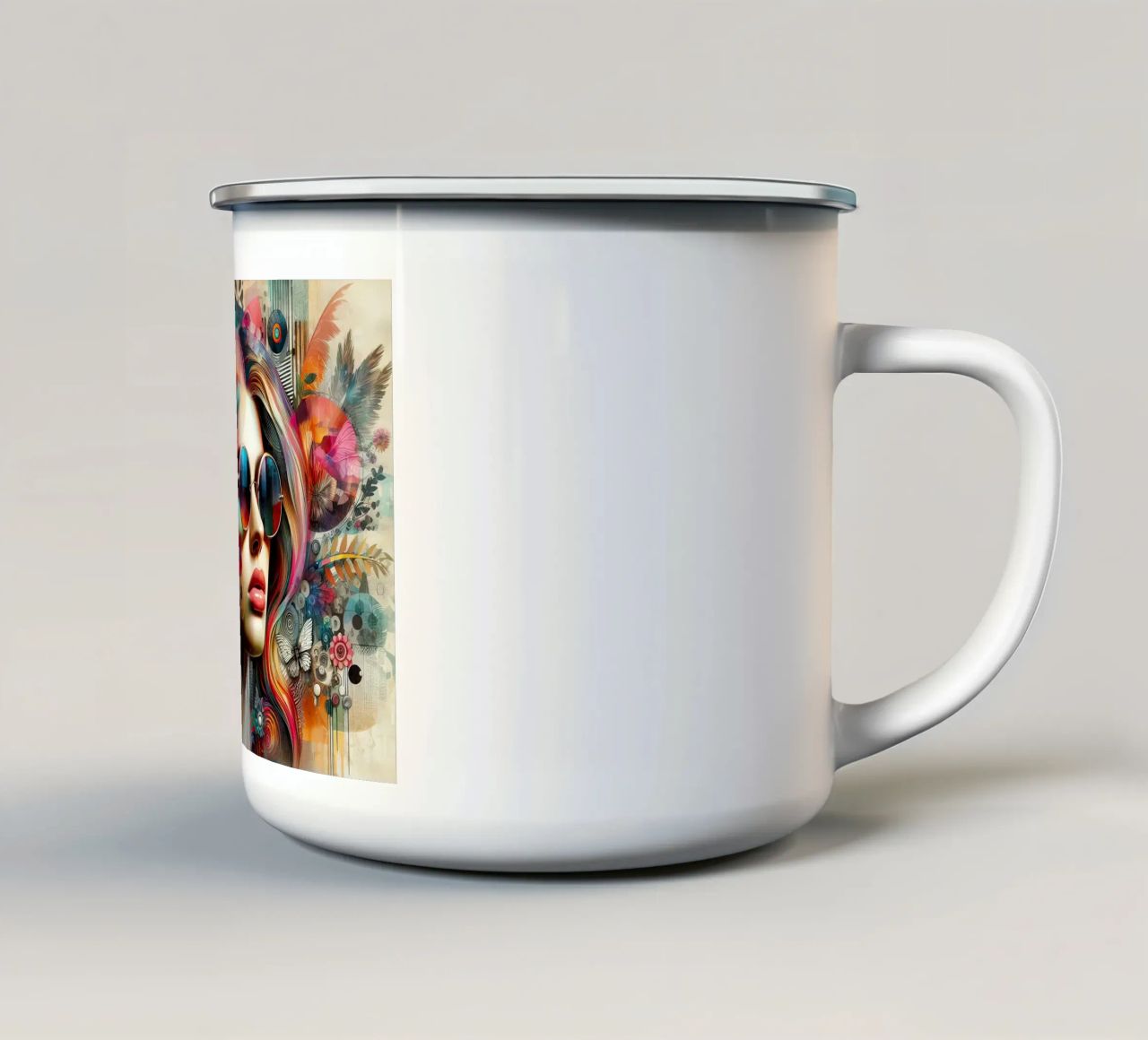 Colorful Portrait with Abstract Floral Elements enamel mug by ARTVI-SHOP