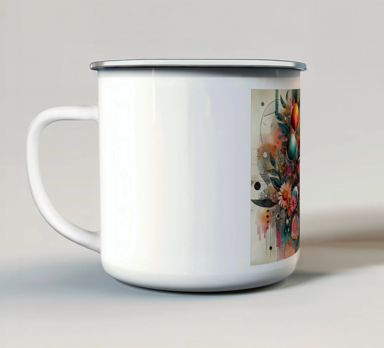 Colorful Portrait with Abstract Floral Elements enamel mug by ARTVI-SHOP
