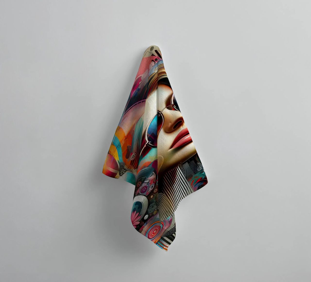 Colorful Portrait with Abstract Floral Elements towel by ARTVI-SHOP