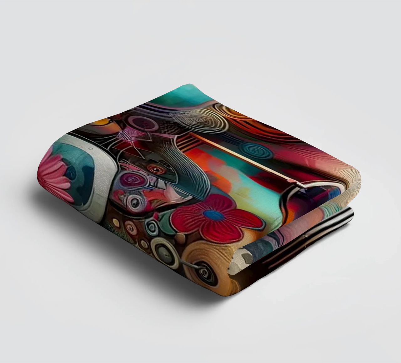 Colorful Portrait with Abstract Floral Elements towel by ARTVI-SHOP
