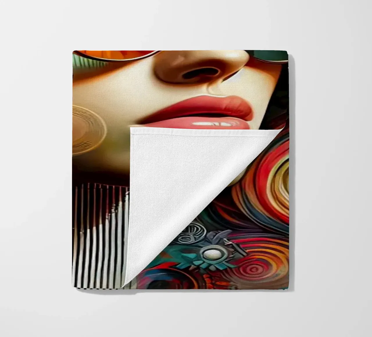 Colorful Portrait with Abstract Floral Elements beach towel by ARTVI-SHOP