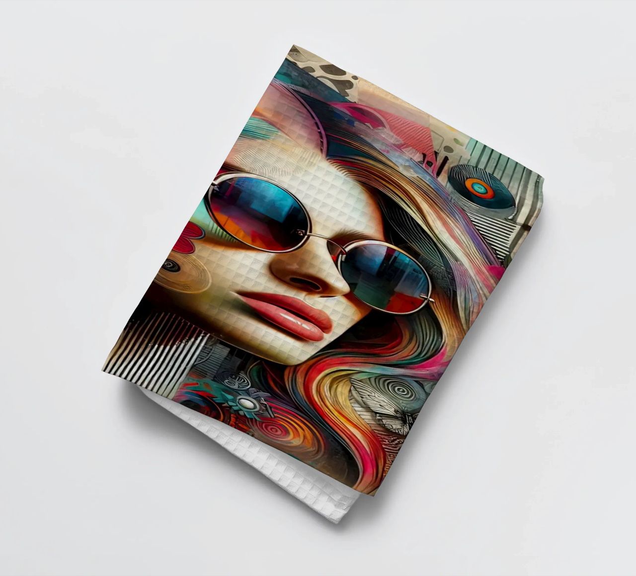 Colorful Portrait with Abstract Floral Elements tea towel by ARTVI-SHOP
