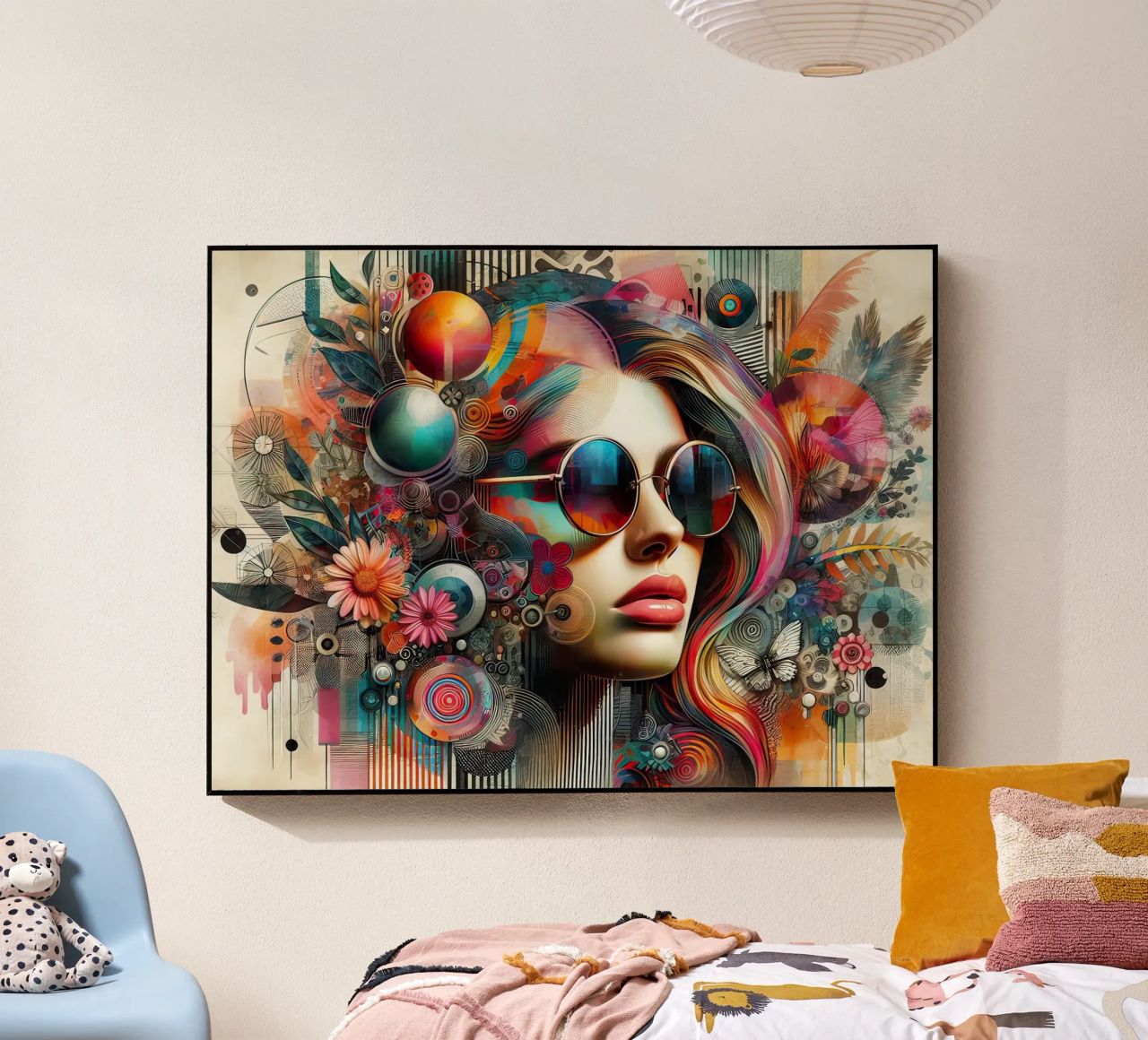 Ritratto colorato con elementi floreali astratti plexiglass da ARTVI-SHOP