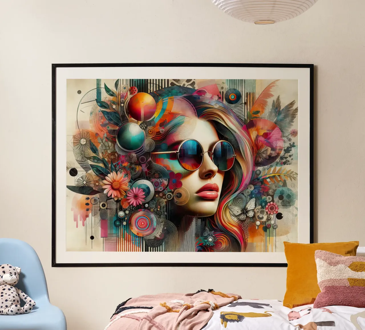 Ritratto colorato con elementi floreali astratti carta hahnemühle da ARTVI-SHOP