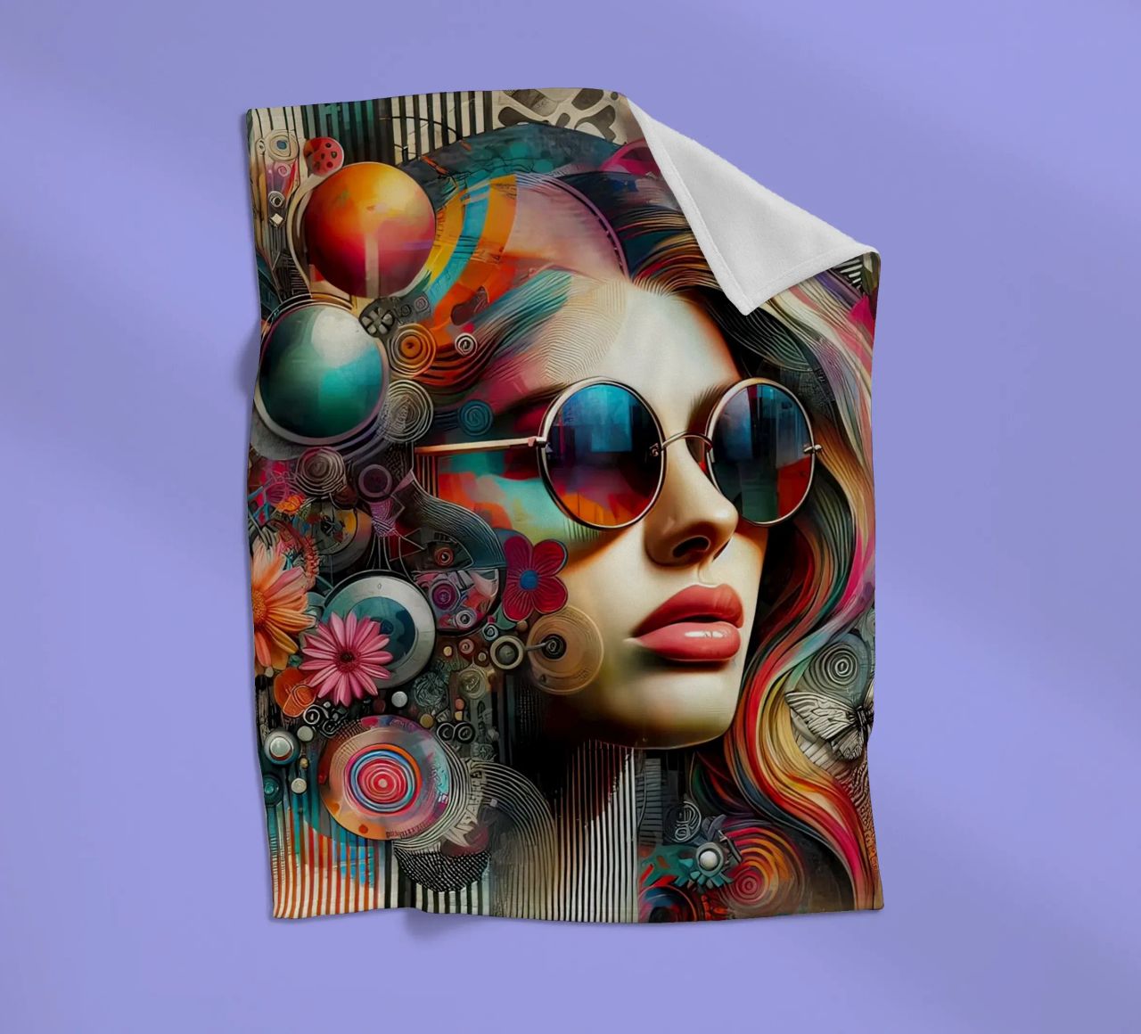 Ritratto colorato con elementi floreali astratti coperta in pile da ARTVI-SHOP