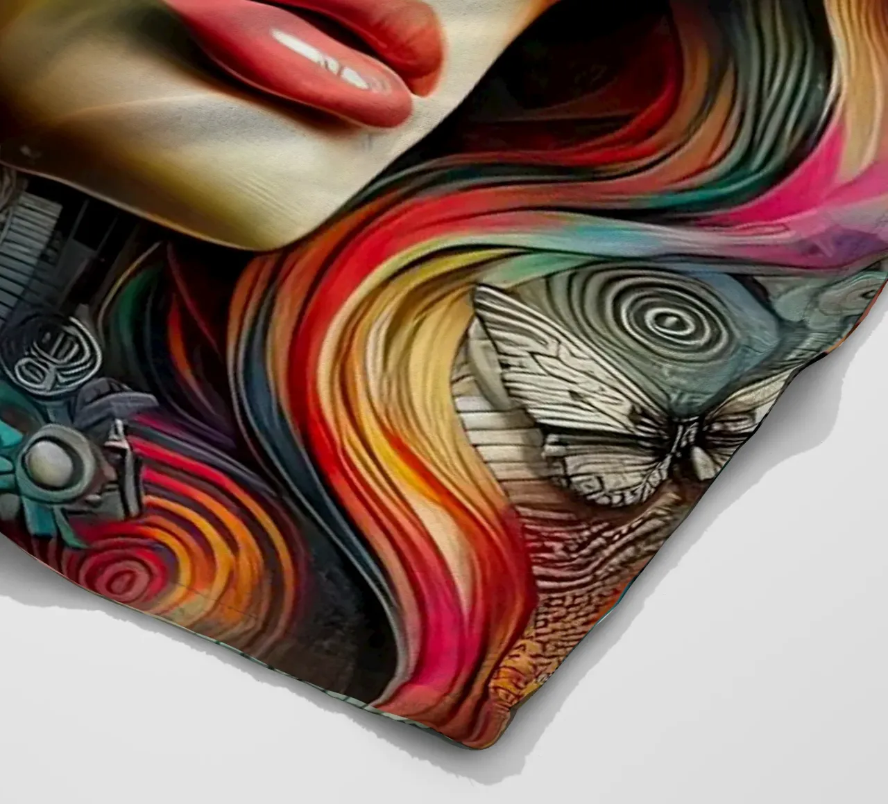 Ritratto colorato con elementi floreali astratti coperta in pile da 🎁 ARTVI-SHOP