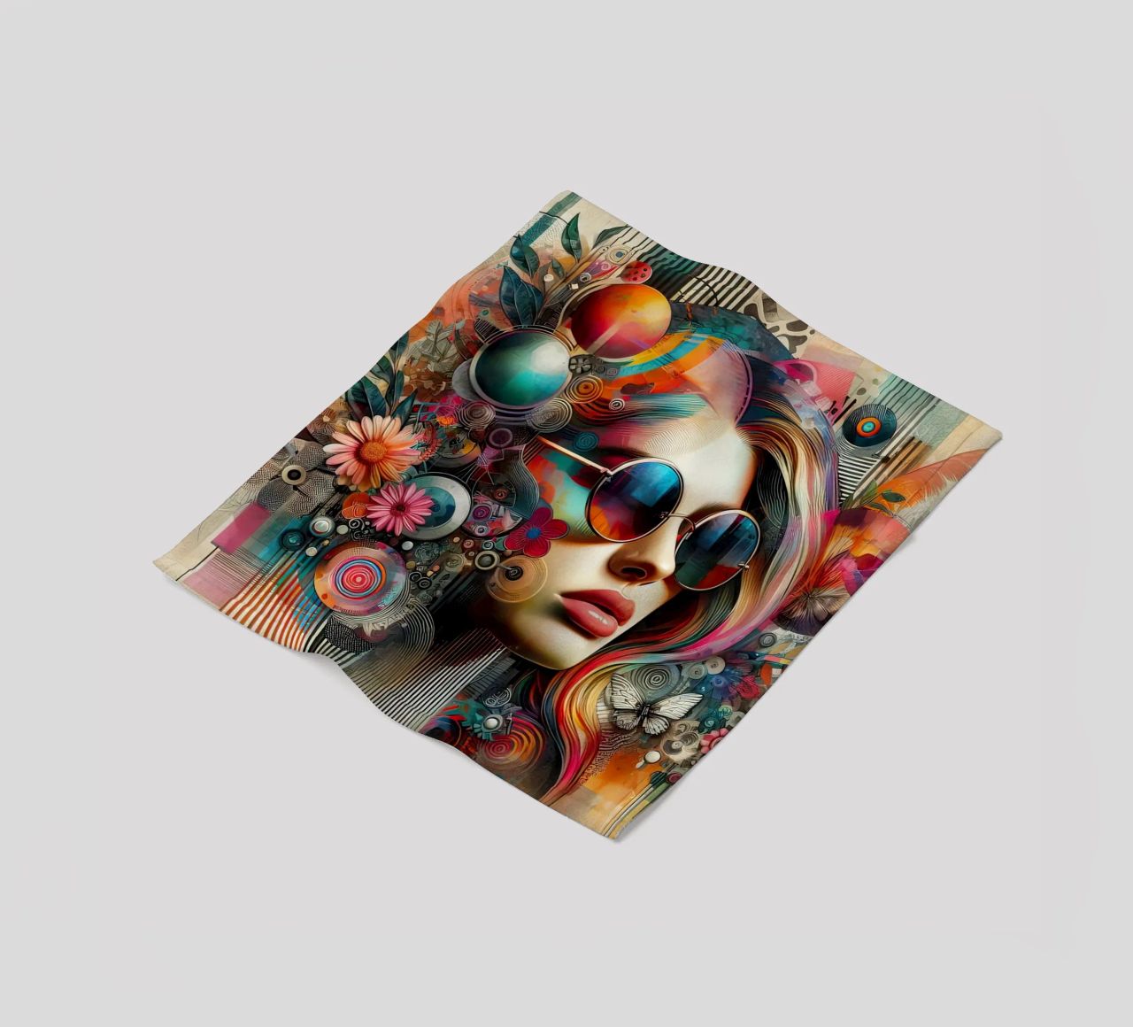 Ritratto colorato con elementi floreali astratti coperta in pile da ARTVI-SHOP