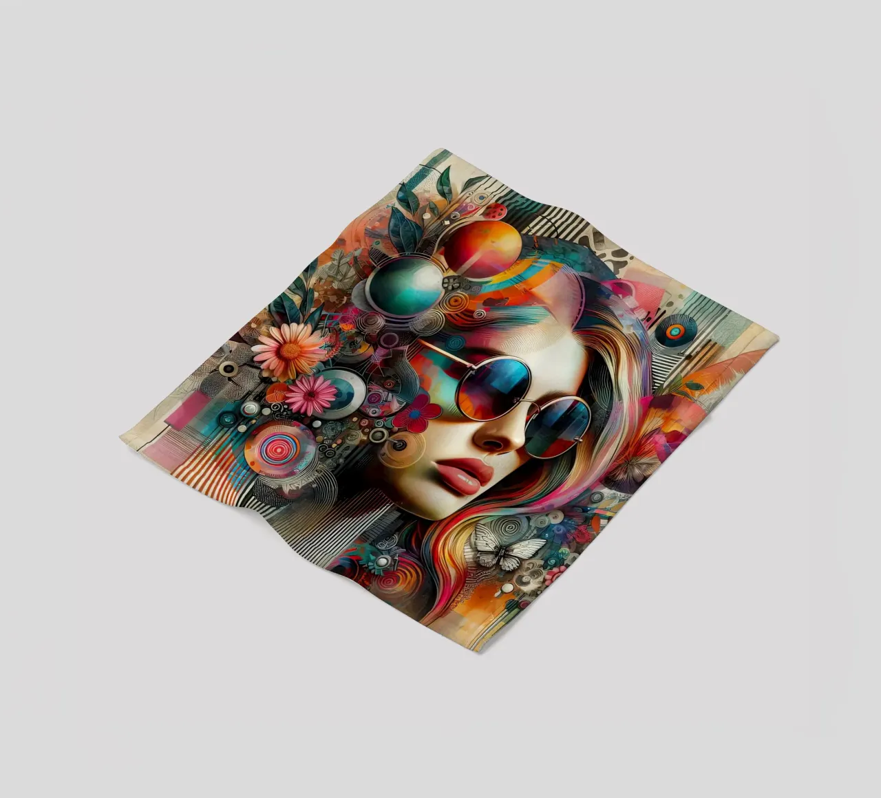Ritratto colorato con elementi floreali astratti coperta in pile da 🎁 ARTVI-SHOP