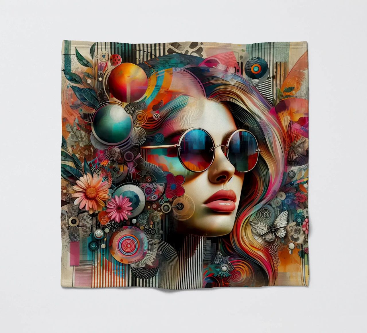 Ritratto colorato con elementi floreali astratti coperta in pile da ARTVI-SHOP