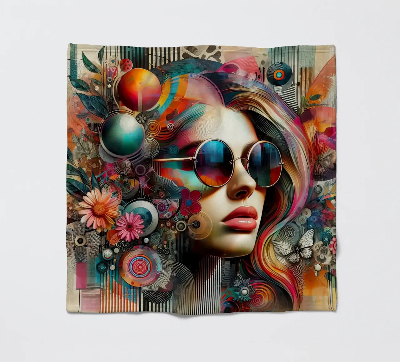 Ritratto colorato con elementi floreali astratti coperta in pile da 🎁 ARTVI-SHOP