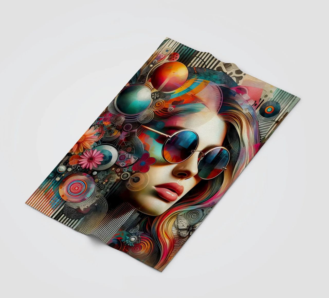 Ritratto colorato con elementi floreali astratti coperta in pile da ARTVI-SHOP