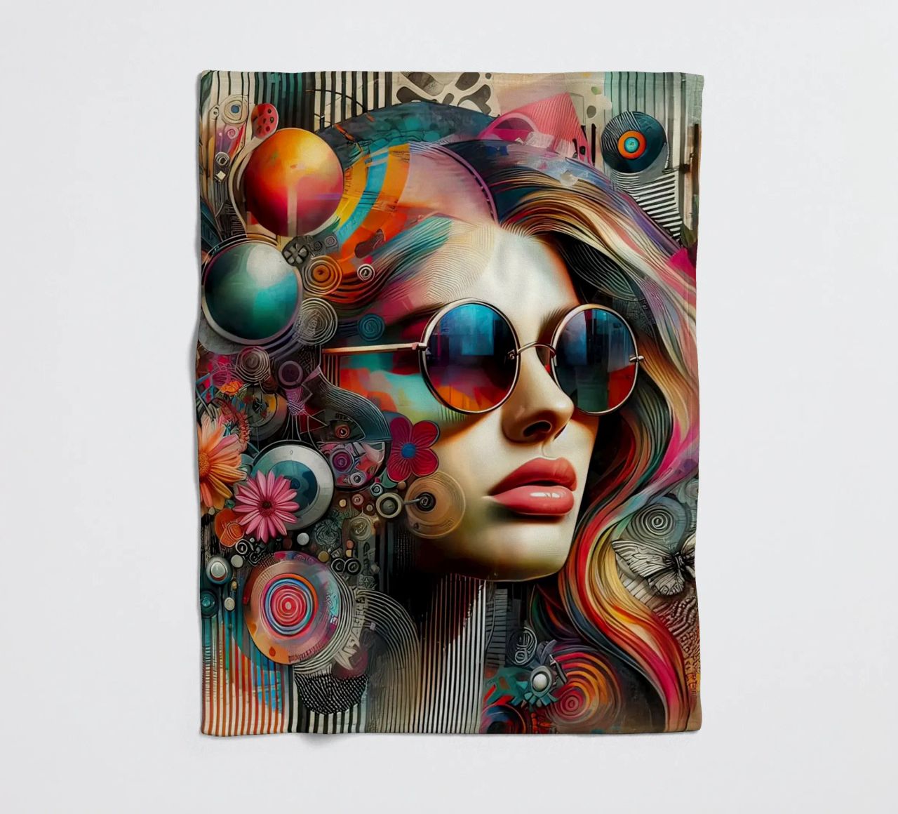 Ritratto colorato con elementi floreali astratti coperta in pile da ARTVI-SHOP