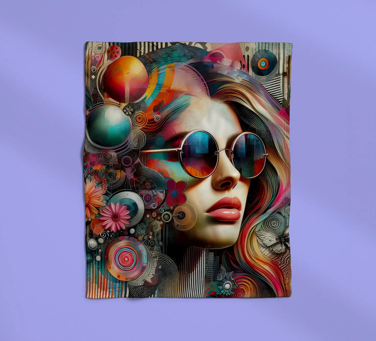 Ritratto colorato con elementi floreali astratti coperta in pile da ARTVI-SHOP