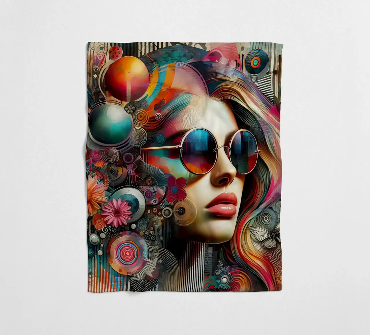 Ritratto colorato con elementi floreali astratti coperta in pile da 🎁 ARTVI-SHOP