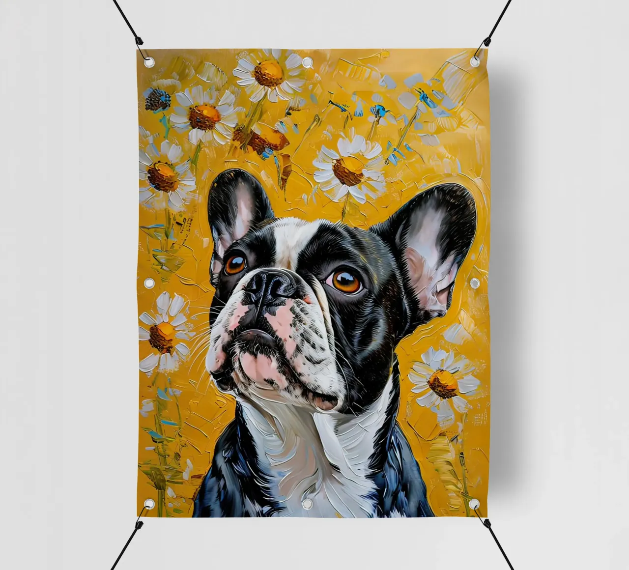 Bulldog francese in campo Daisy Pittura telo in pvc da 🎨 Point and Art
