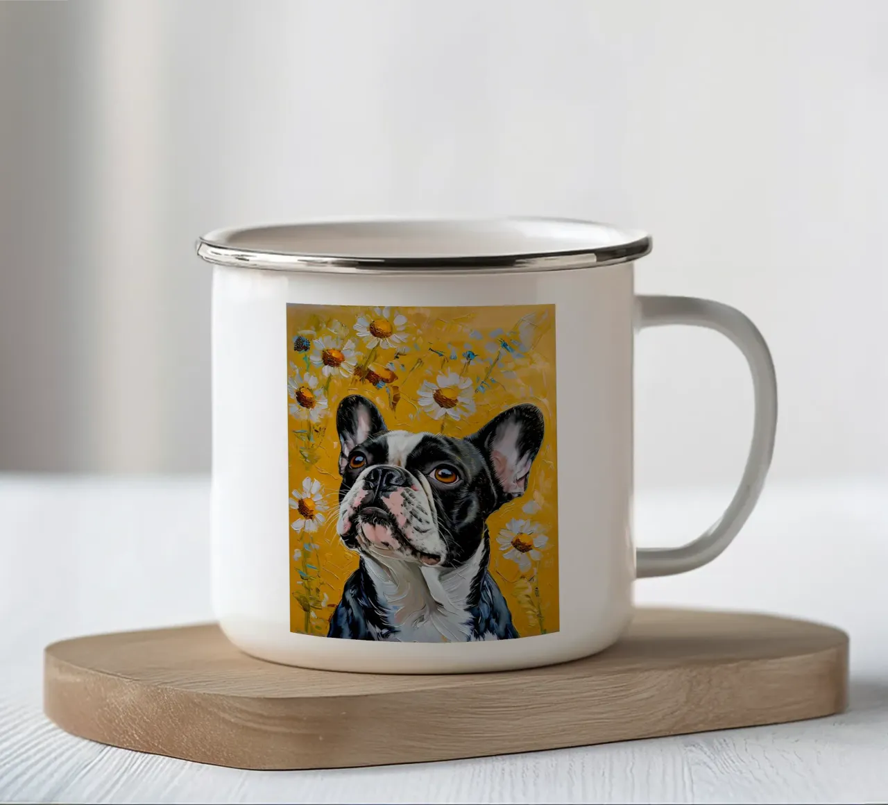 Bulldog francese in campo Daisy Pittura tazza in smalto da 🎨 Point and Art