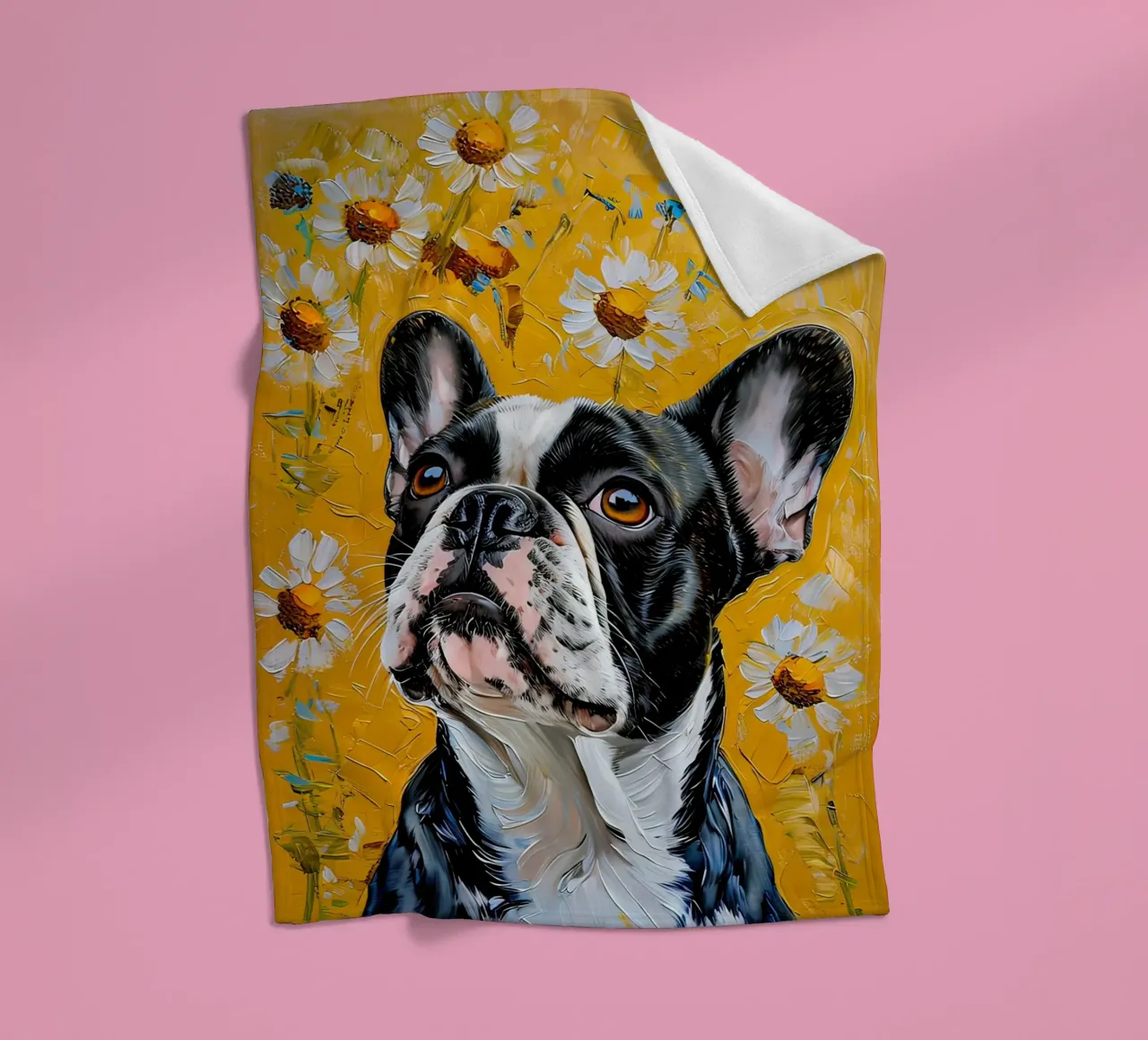Bulldog francese in campo Daisy Pittura coperta in pile da 🎨 Point and Art