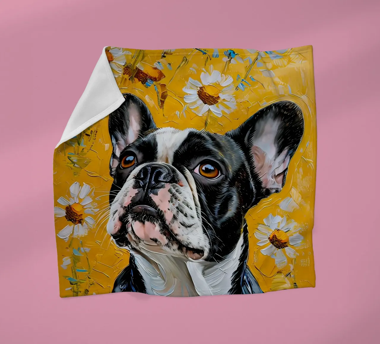 Bulldog francese in campo Daisy Pittura coperta in pile da 🎨 Point and Art