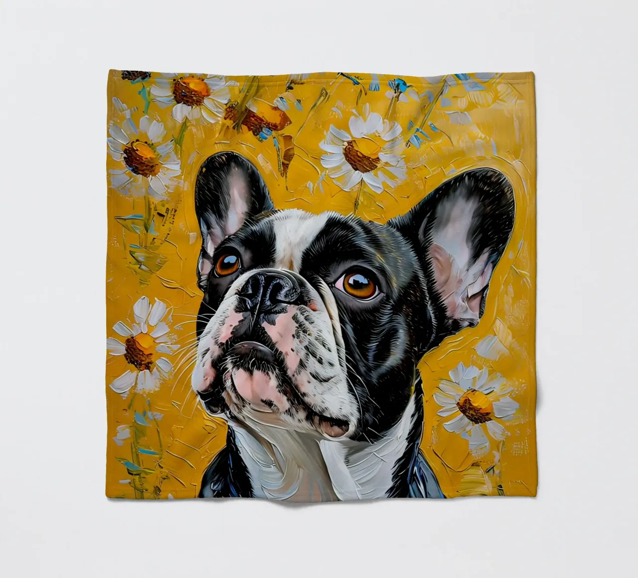 Bulldog francese in campo Daisy Pittura coperta in pile da 🎨 Point and Art