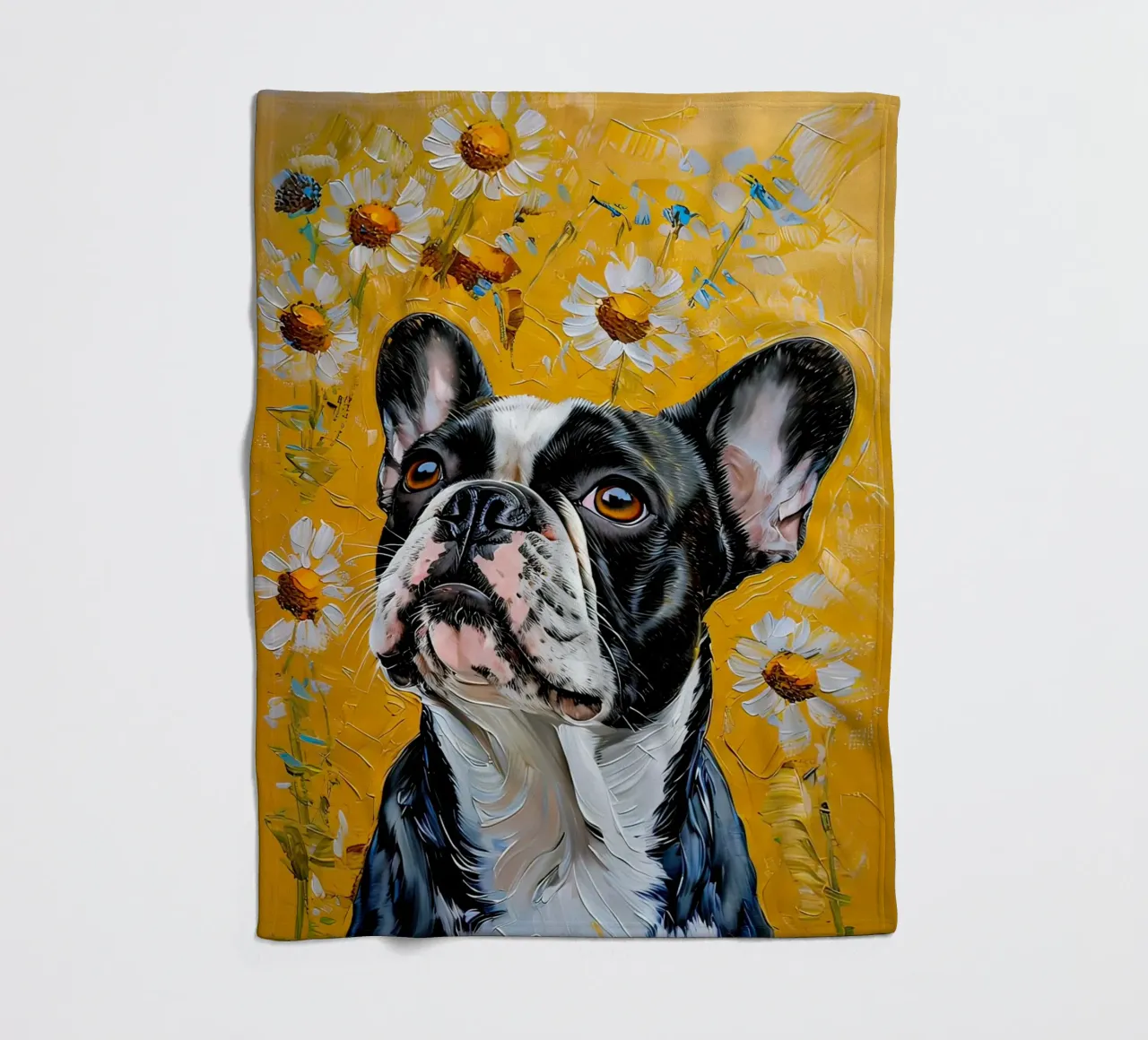 Bulldog francese in campo Daisy Pittura coperta in pile da 🎨 Point and Art