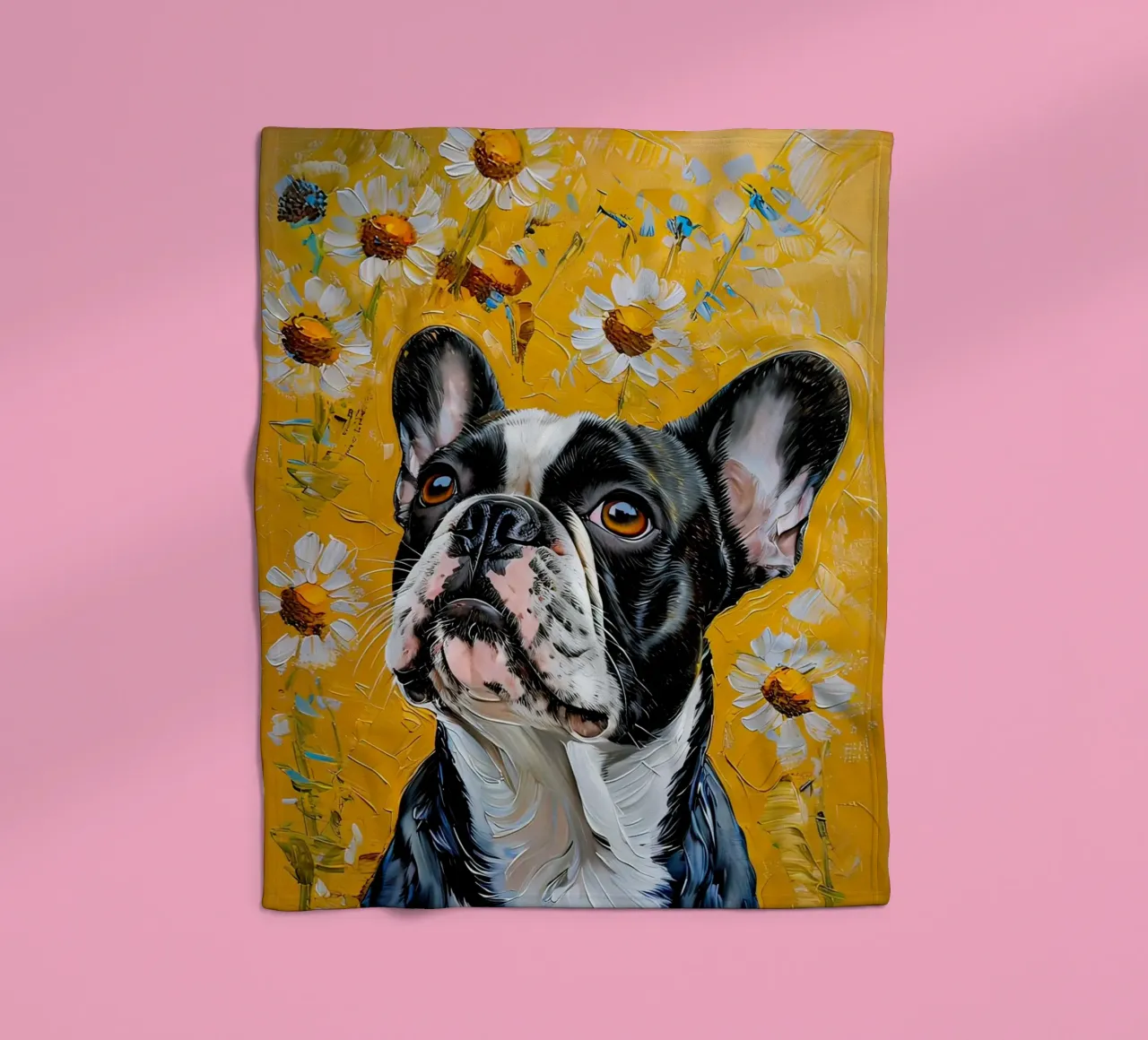 Bulldog francese in campo Daisy Pittura coperta in pile da 🎨 Point and Art