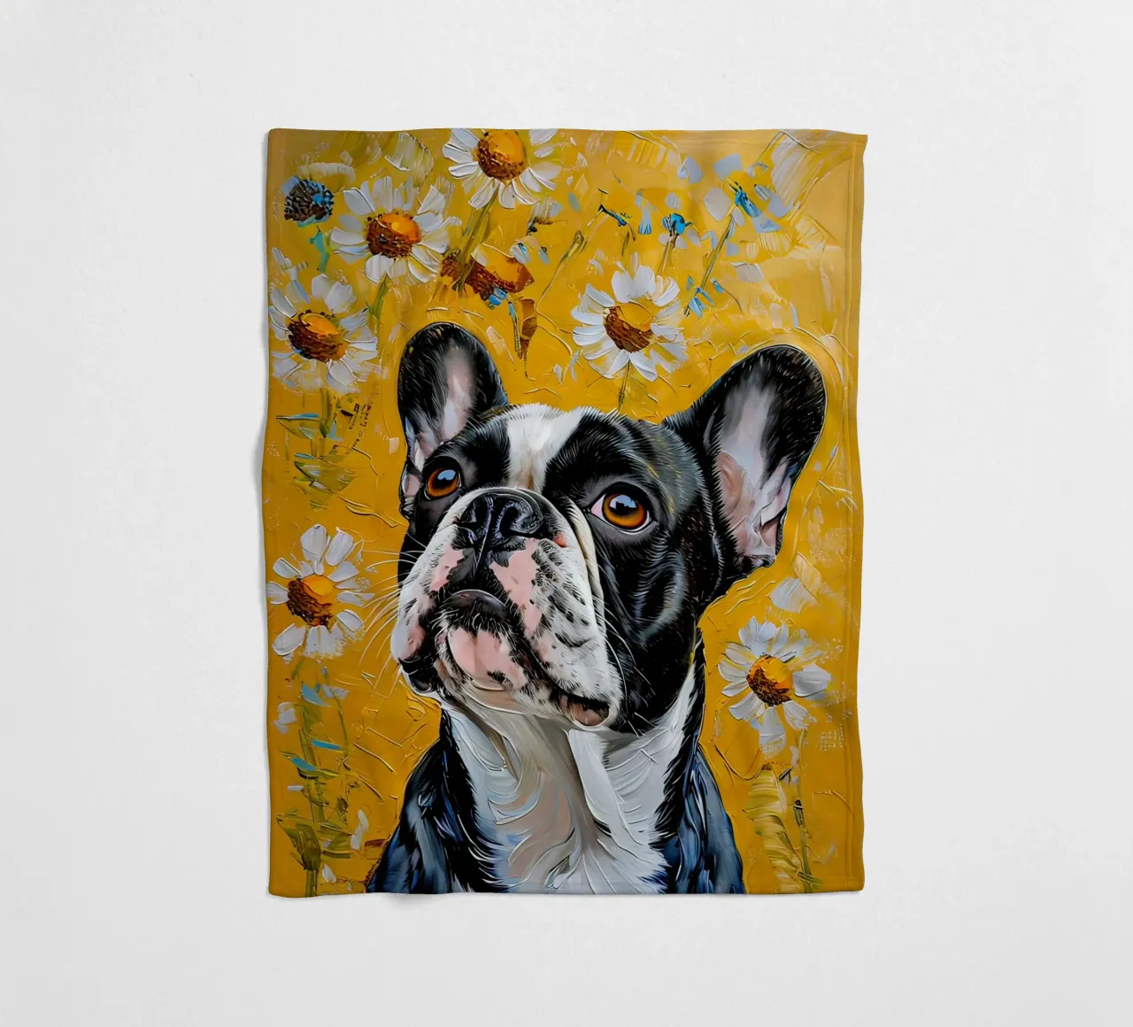 Bulldog francese in campo Daisy Pittura coperta in pile da 🎨 Point and Art