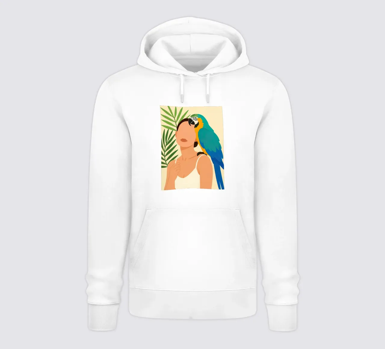 Ilustración de mujer con loro guacamayo sudadera con capucha de 🎁 ARTVI-SHOP