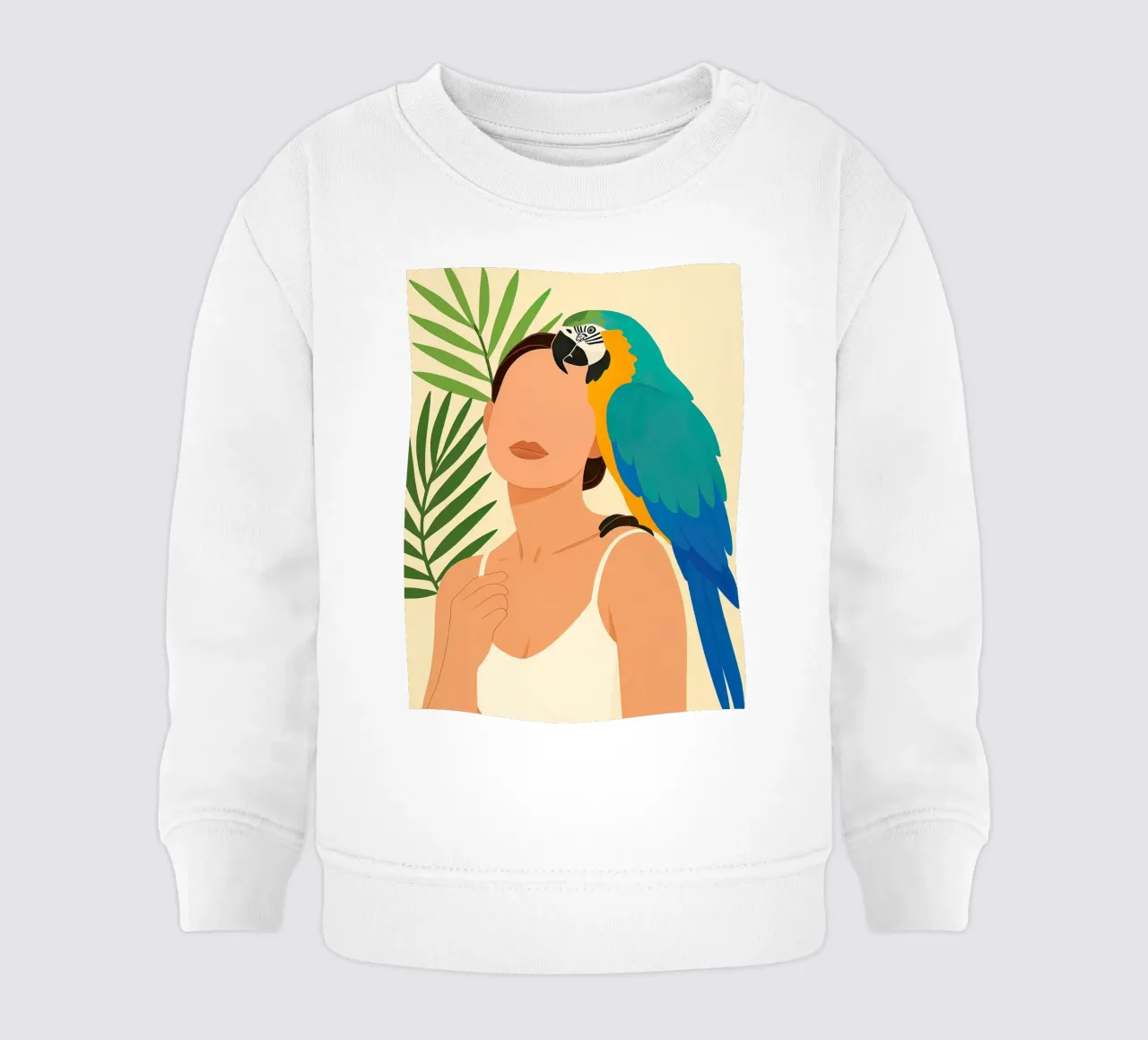 Donna con pappagallo ara illustrazione felpa neonato da 🎁 ARTVI-SHOP