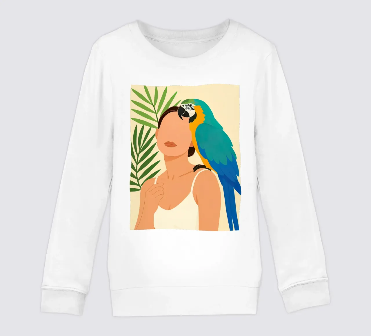 Woman with Macaw Parrot Illustration kids sweatshirt by 🎁 ARTVI-SHOP