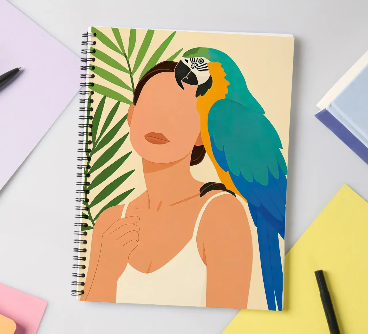 Frau mit Arapapagei Illustration Ringbuch von 🎁 ARTVI-SHOP