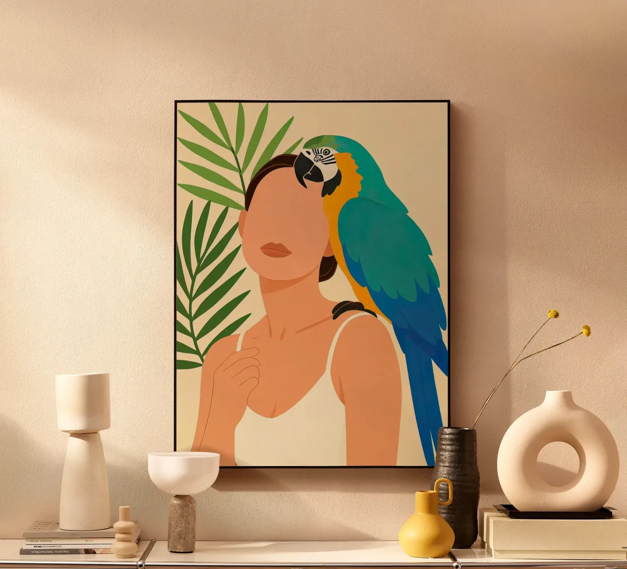 Woman with Macaw Parrot Illustration forex plate by 🎁 ARTVI-SHOP