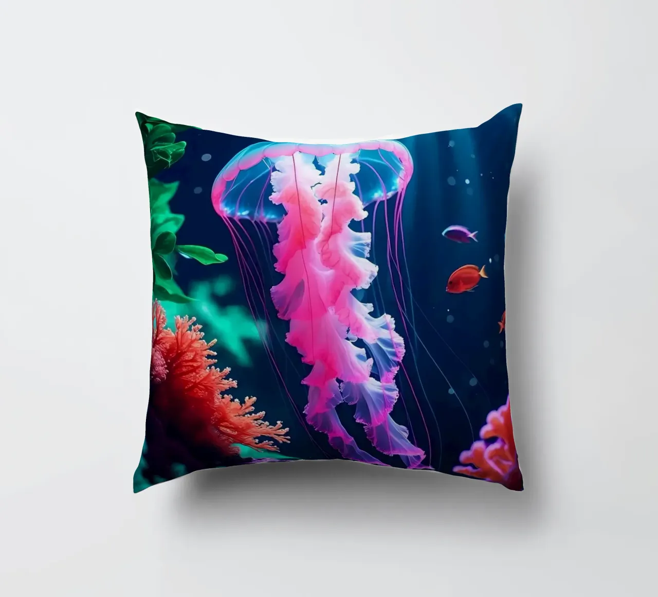 Valzer luminoso ✦ Medusa rosa in fiore di corallo cuscino da lumaquastudio