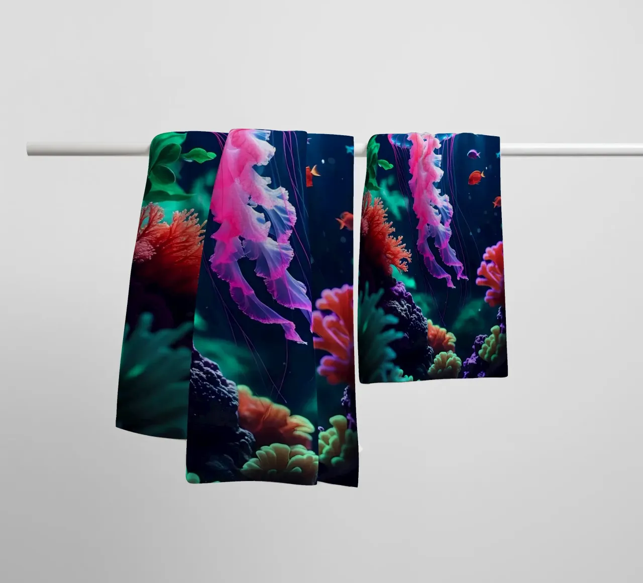 ✨🪼 Luminous Waltz ✦ Pink Jellyfish in Coral Bloom 🌙 towel by LUMAQUA STUDIO