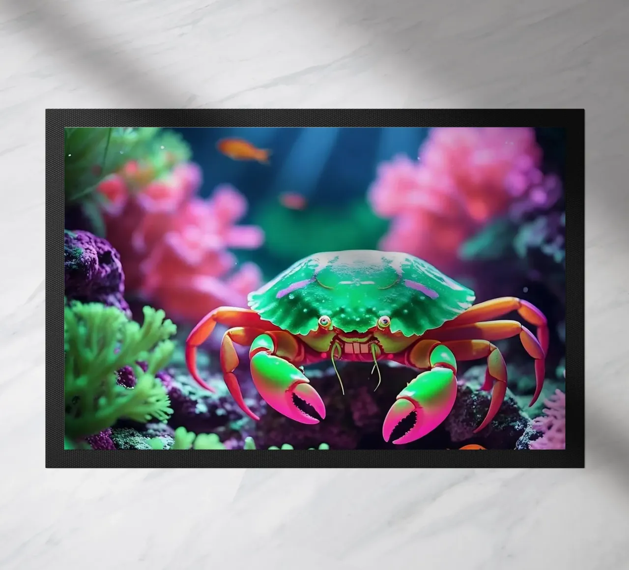 ✨🦀 Neon Skitter ✦ Carnival Crab Beneath the Moon 🌙 doormat by LUMAQUA STUDIO