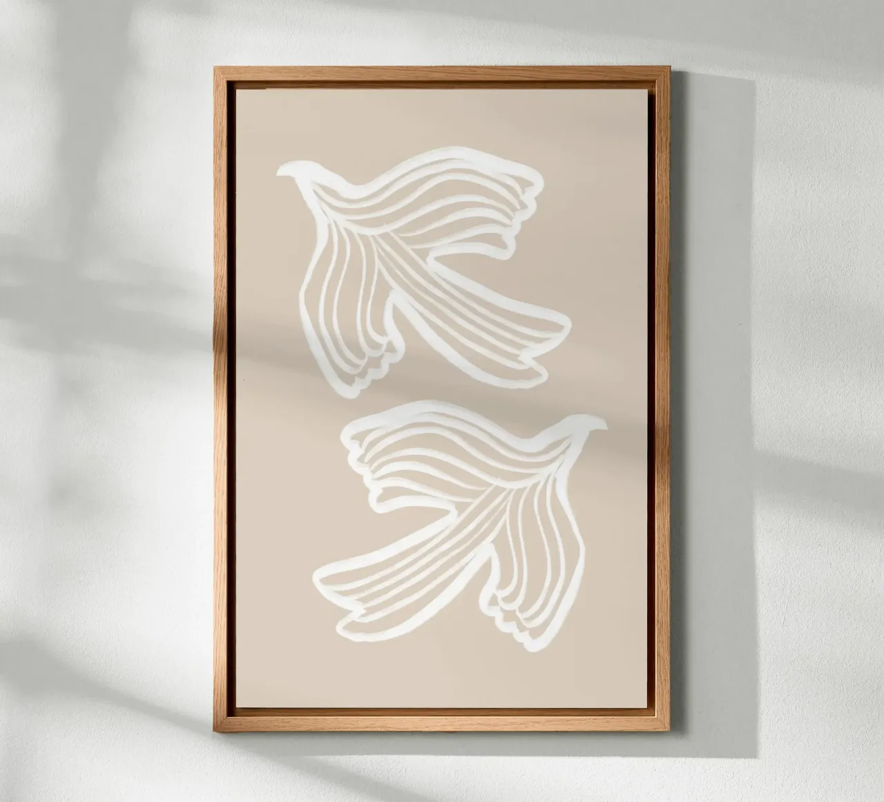 Abstract White Birds Swirl on Beige alu dibond de Melloi Art Print