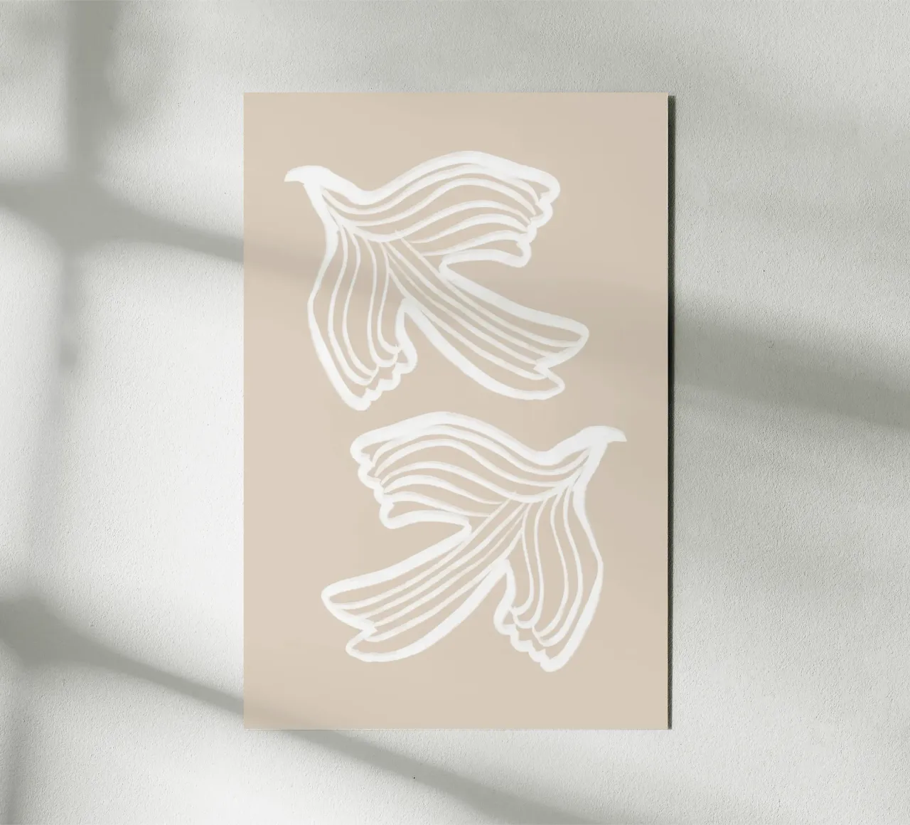 Abstract White Birds Swirl on Beige alu dibond de Melloi Art Print