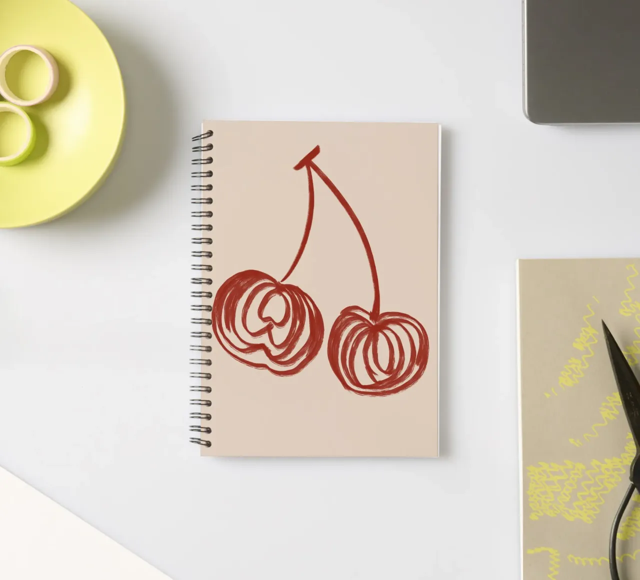 Minimalist Cherry Line Art spiral notebook by Melloi Art Print