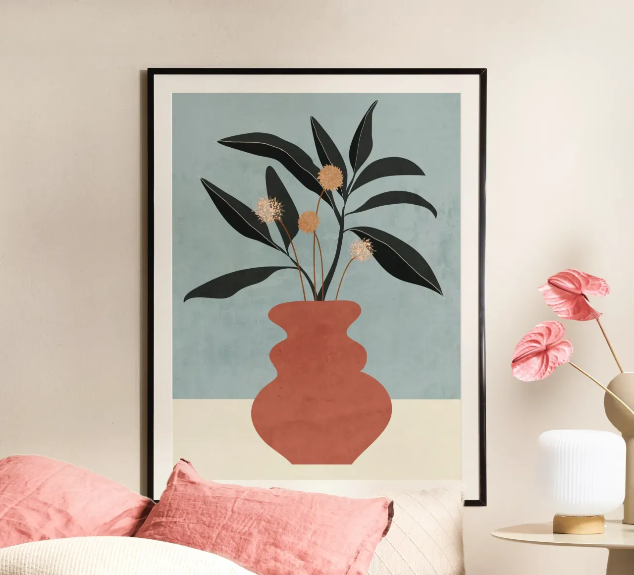 Minimal Abstrakte Kunst Vase Pflanze Poster von ThingDesign