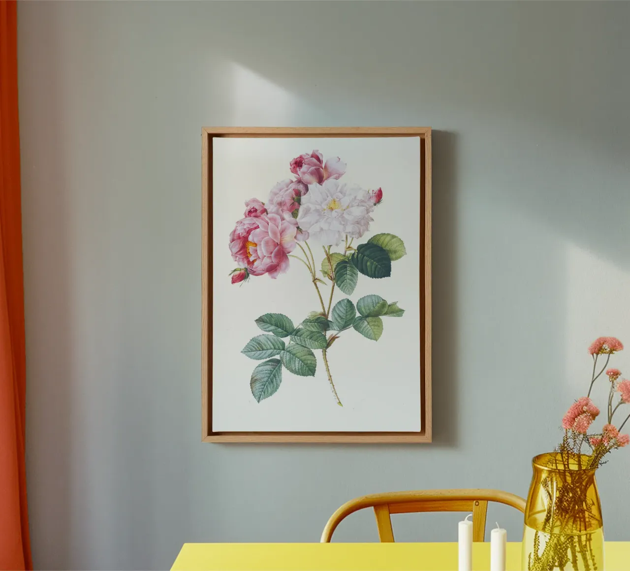 Rosa × damascena di Pierre-Joseph Redouté, tela con Cornice a cassetta da Venus Art