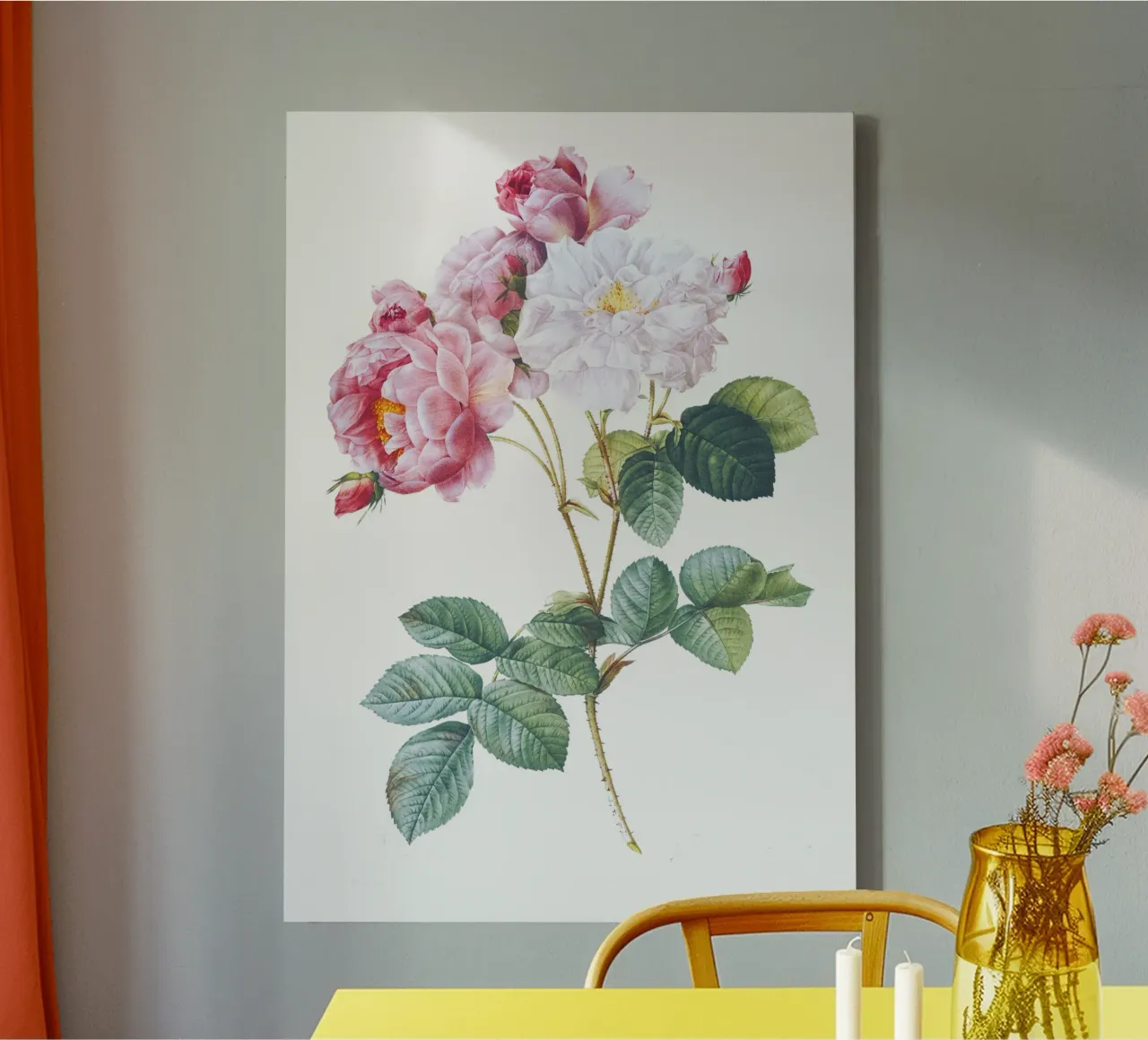 Rosa × damascena di Pierre-Joseph Redouté, tela con Cornice a cassetta da Venus Art