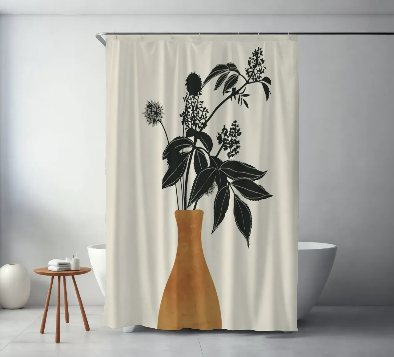 Minimal Abstrakte Kunst Vase Pflanze 2 Duschvorhang von ThingDesign