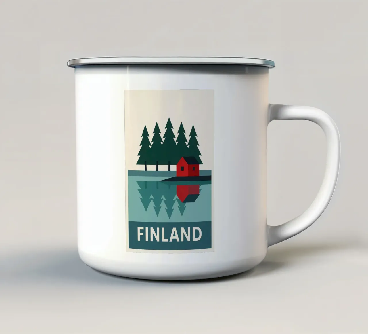 Finland - Noordse rust en hut aan het meer emaille mok van JETLAG | affiches voyage