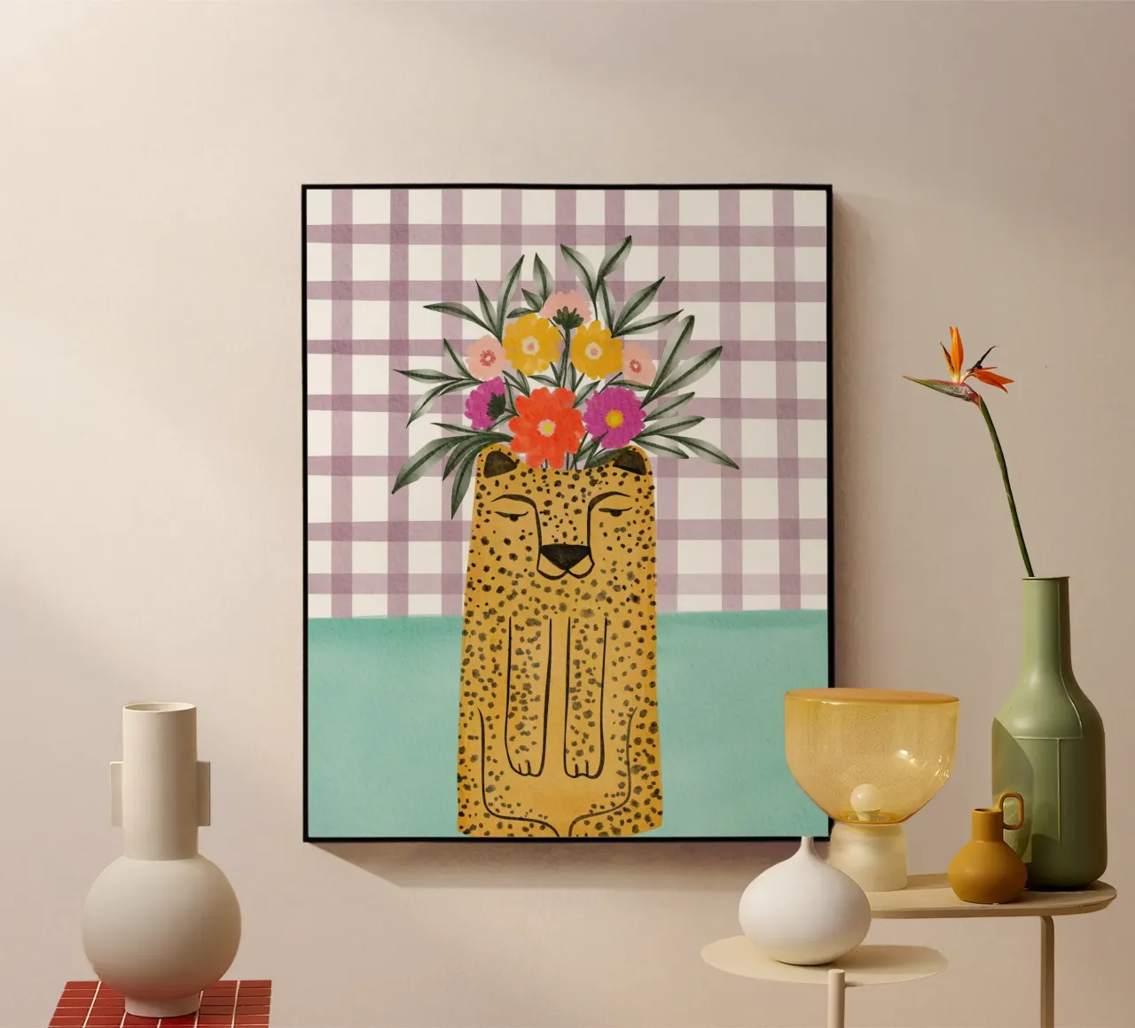 Vaso a forma di leopardo con fiore plexiglass da Nikita Jariwala
