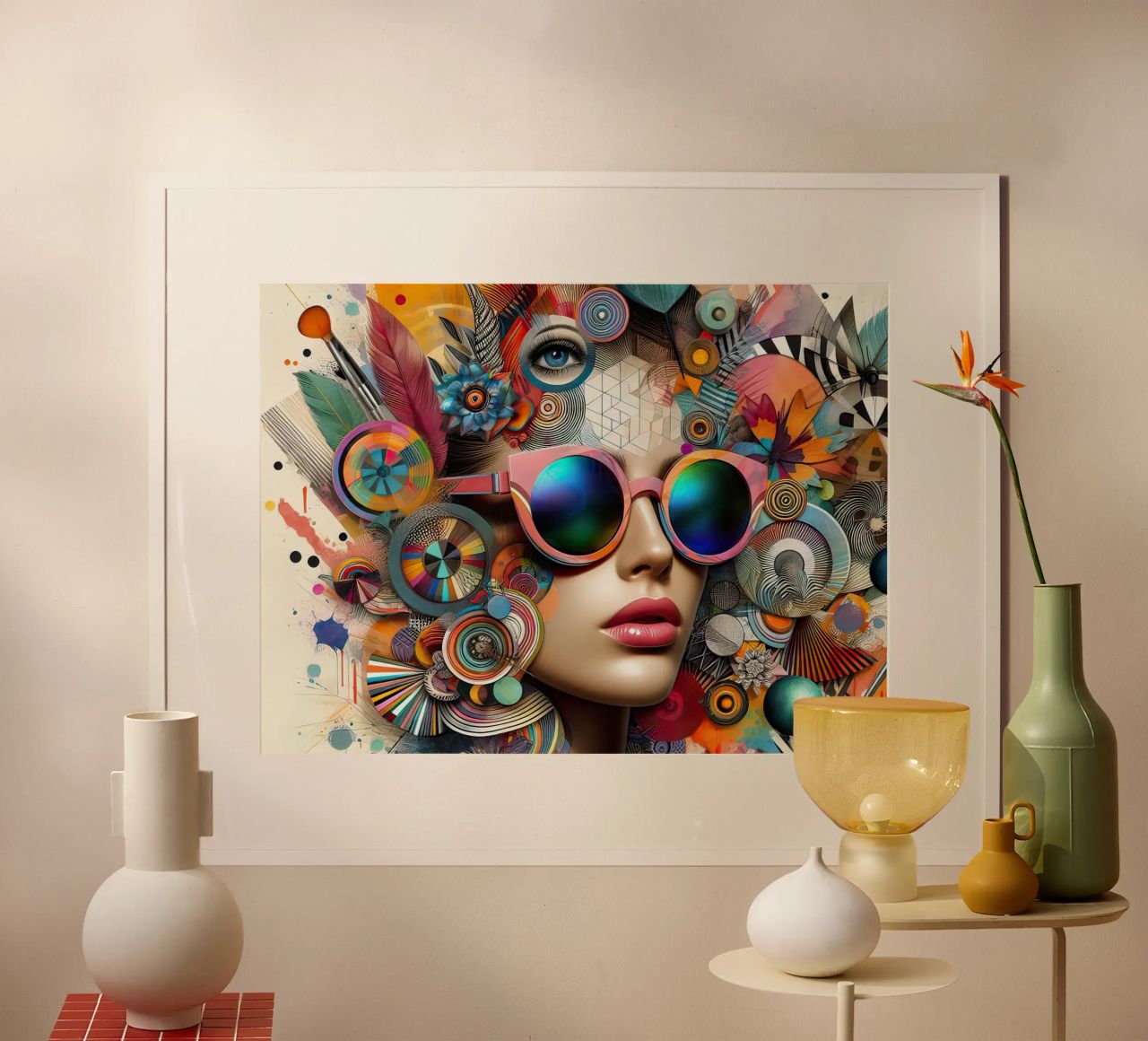 Abstract Woman with Sunglasses and Ornaments poster by ARTVI-SHOP