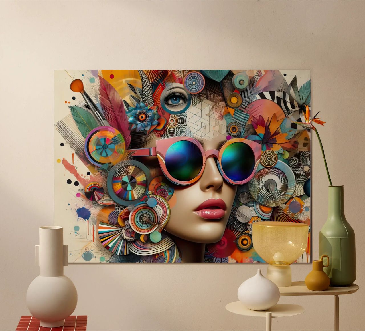 Abstract Woman with Sunglasses and Ornaments poster by ARTVI-SHOP