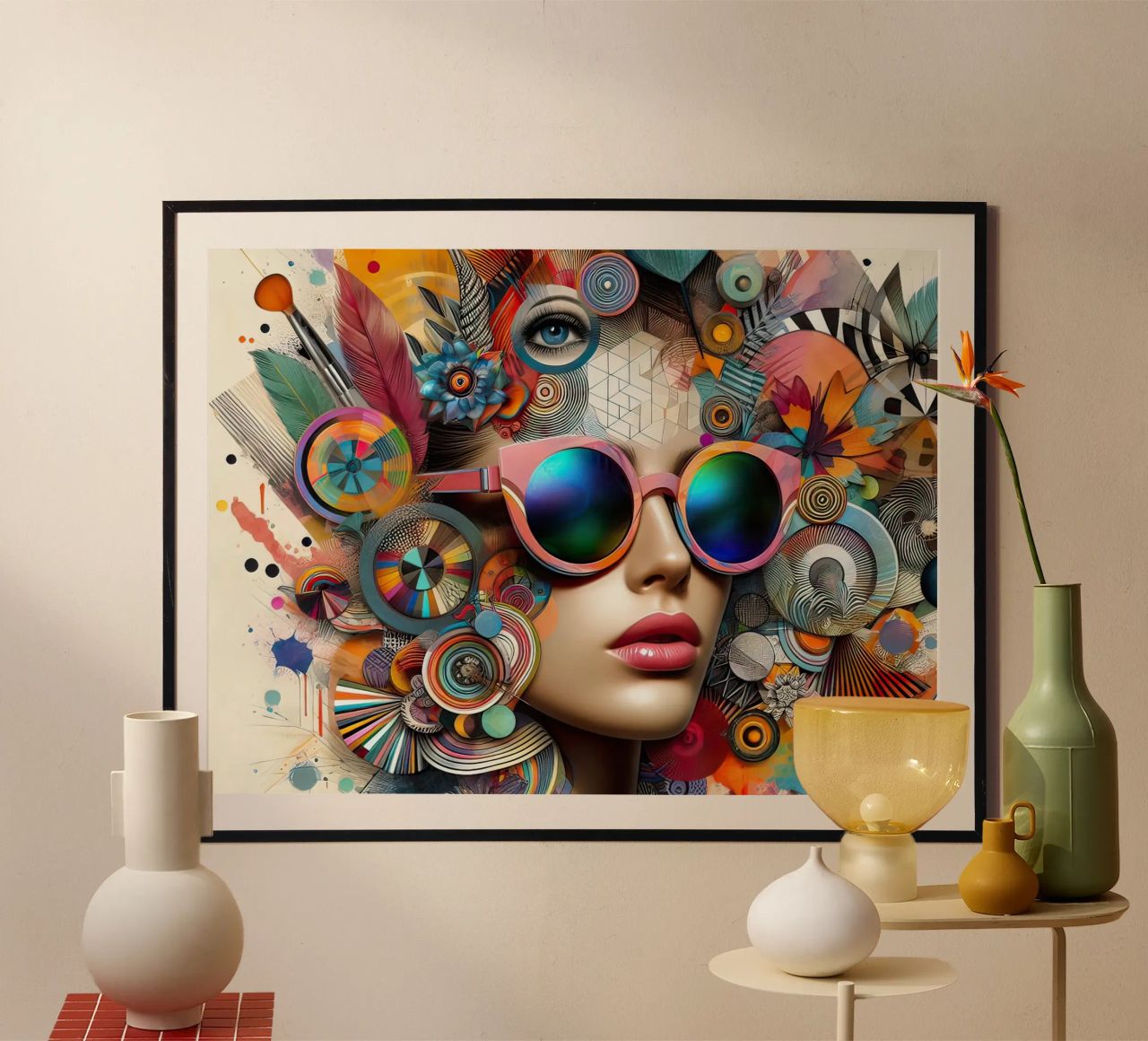 Abstract Woman with Sunglasses and Ornaments poster by ARTVI-SHOP