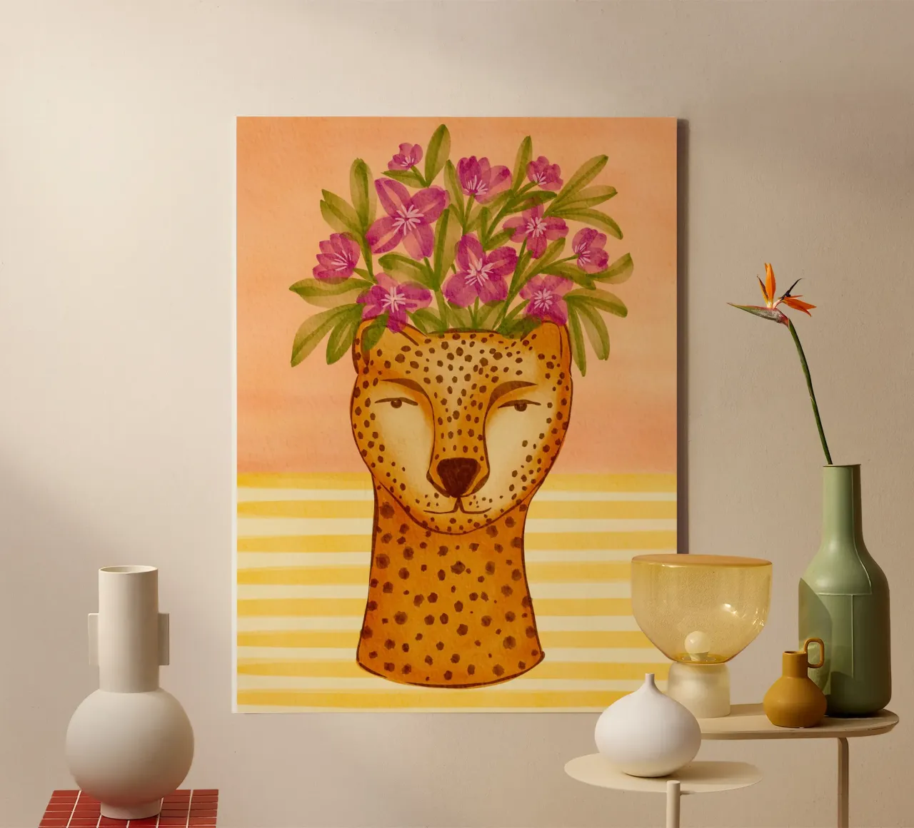 Luipaard vaas canvas met Baklijst van Nikita Jariwala