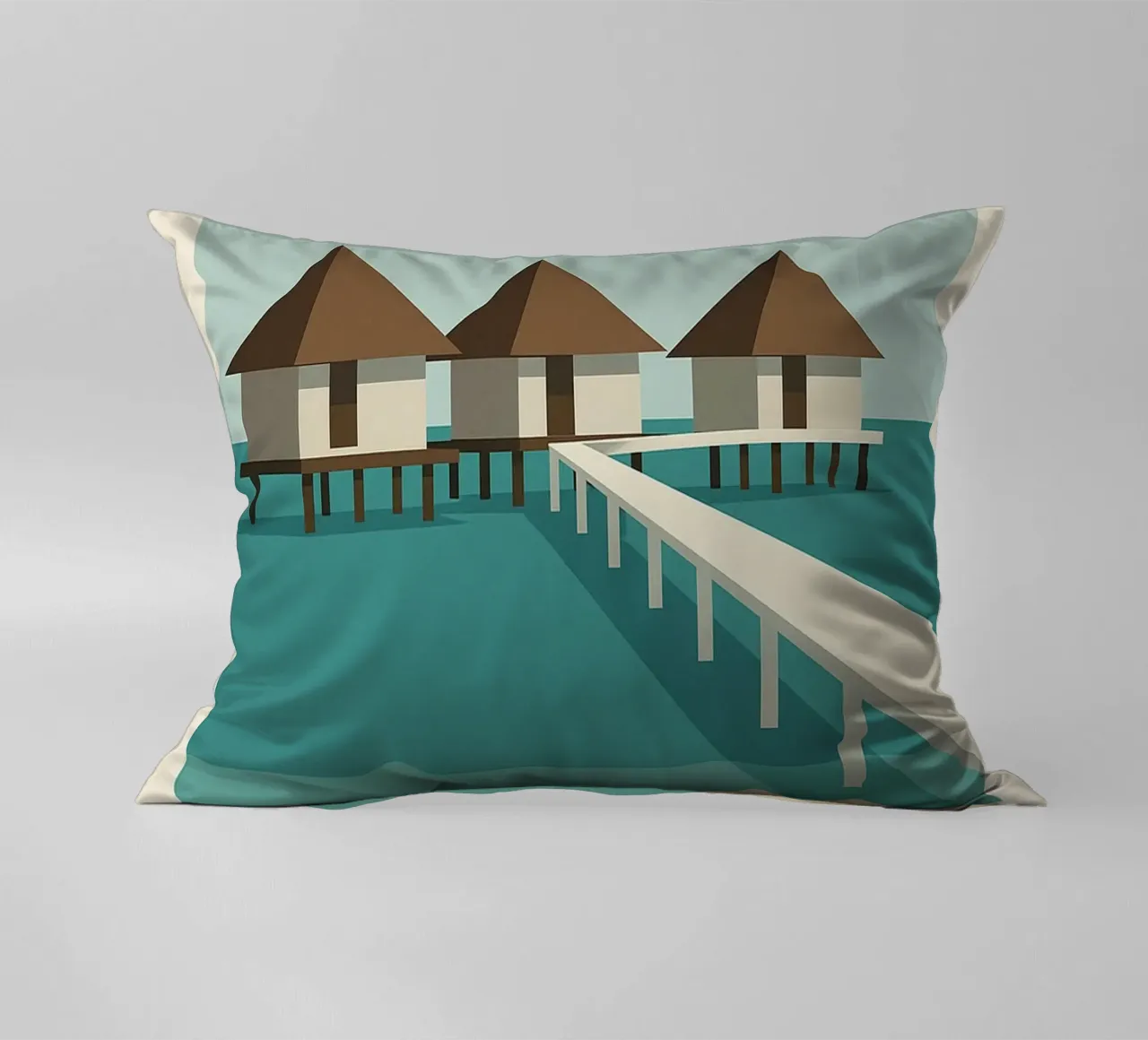 Maldives - Poster of the Bungalows on Turquoise Water decorative cushion by JETLAG | affiches voyage